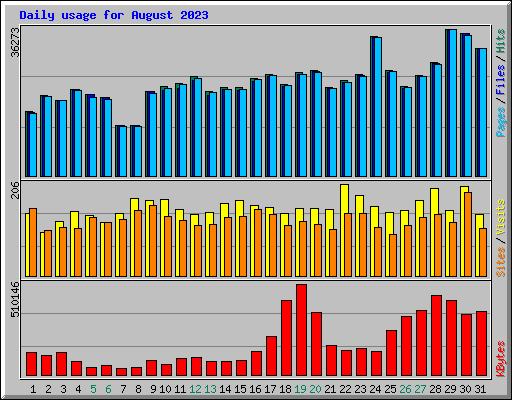 Daily usage for August 2023